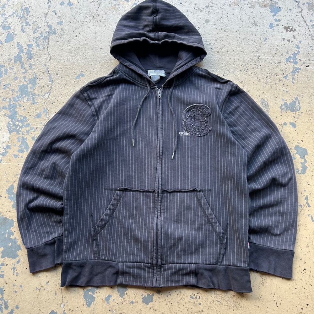 Vintage Ezekiel Pinstripe Zip Up Hoodie Mens Large Black Y2K Skate Streetwear